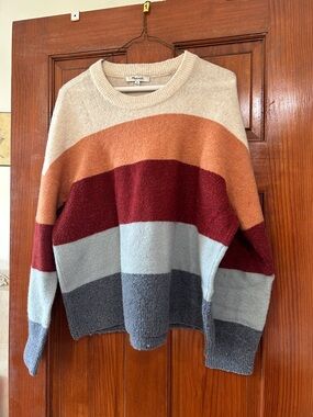 Madewell Striped Crewneck Sweater in Cream, Orange, Red, Light Blue, Gray